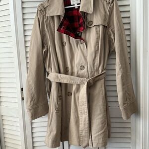 Torrid Tan Trench Coat with Red Plaid Interior